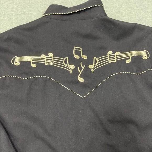 Scully Western Shirt Pearl Snap Mens XL Black Long Sleeve Gold Music Notes - Picture 9 of 11